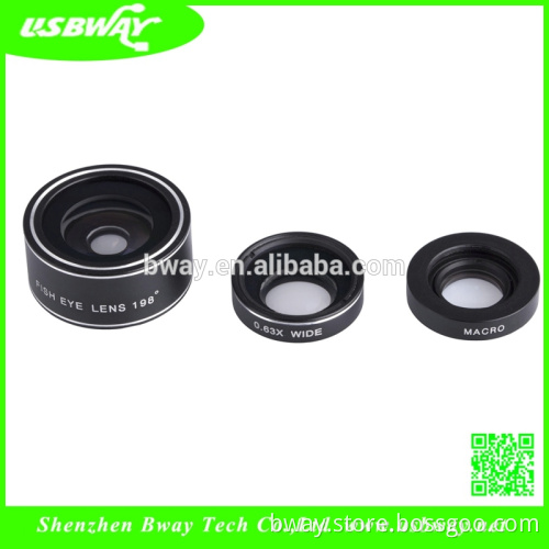 universal clip lens 3 in 1 Lens for mobile phone 180 Degree FishEye + 0.67 x Wide Angle + Marco Lens